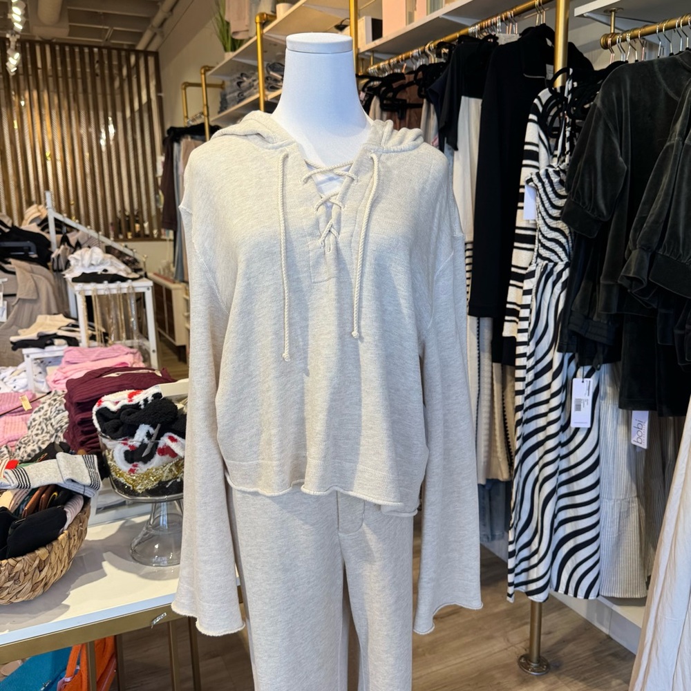 Cream Lace-Up Hoodie